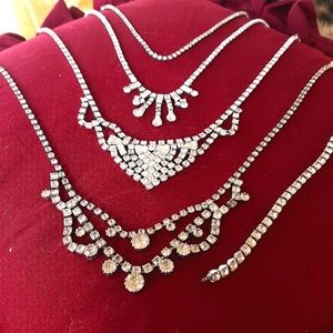 Mid-Century Rhinestone Lot- 4 necklaces, 1 bracelet